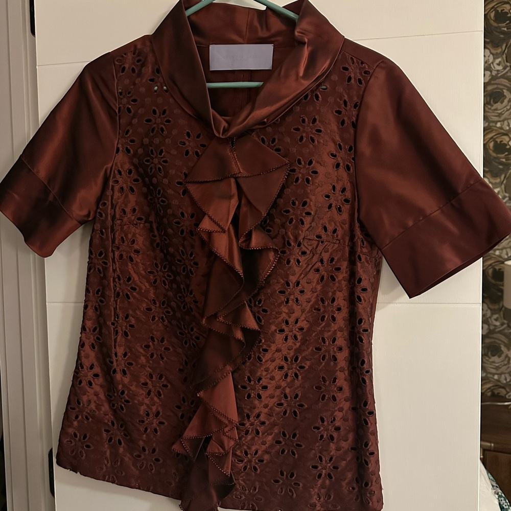 Vera Wang Silk Burgundy Ruffled Blouse